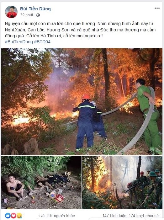 Trung vệ Bùi Tiến Dũng cùng cư dân mạng cầu mưa cứu rừng Hà Tĩnh