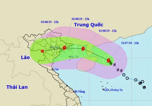 Dự báo đường đi và khu vực ảnh hưởng của bão Wipha.