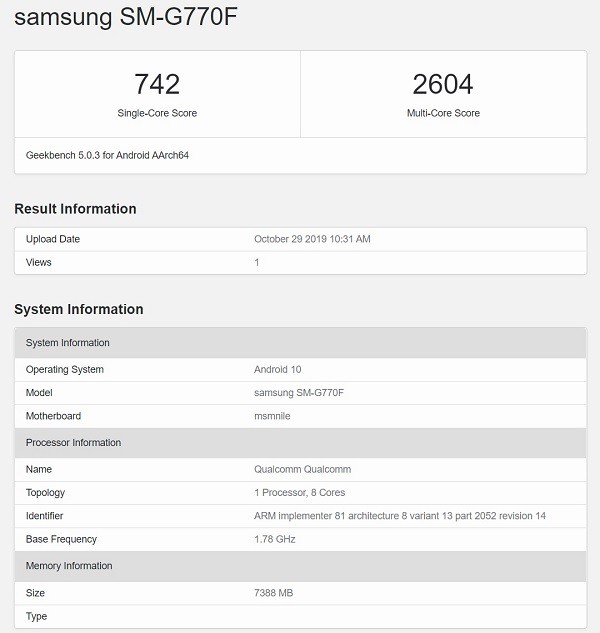 Galaxy S10 Lite có mặt trên Geekbench: Dùng Snapdragon 855, RAM 8GB, chạy Android 10 ảnh 2
