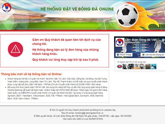 VFF bán vé bóng đá online sập mạng: Vì đâu nên nỗi?
