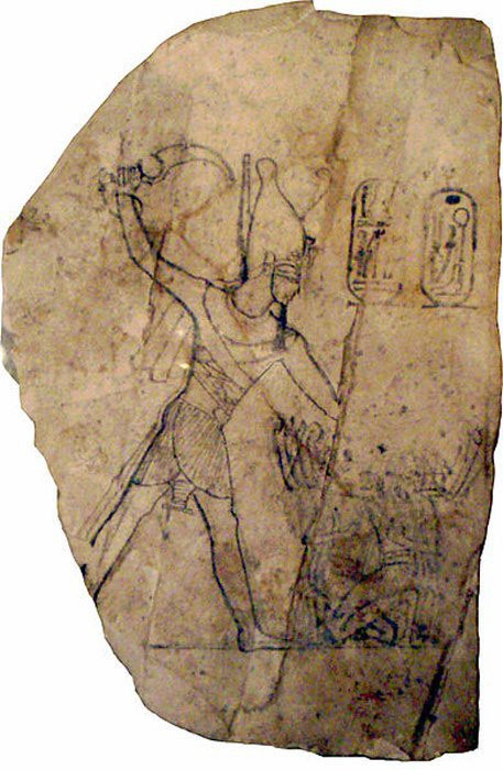 Hình thù trên phiến đá vôi mô tả Ramesses IV đánh bại kẻ thù trong triều đại thứ 20.
