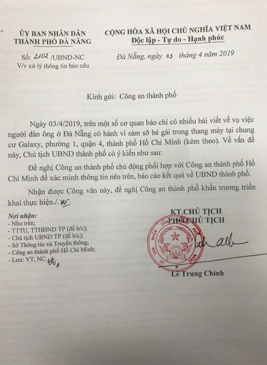 Về vụ việc người đàn ông sàm sỡ bé gái trong thang máy lan truyền trên mạng, UBND thành phố Đà Nẵng lên tiếng