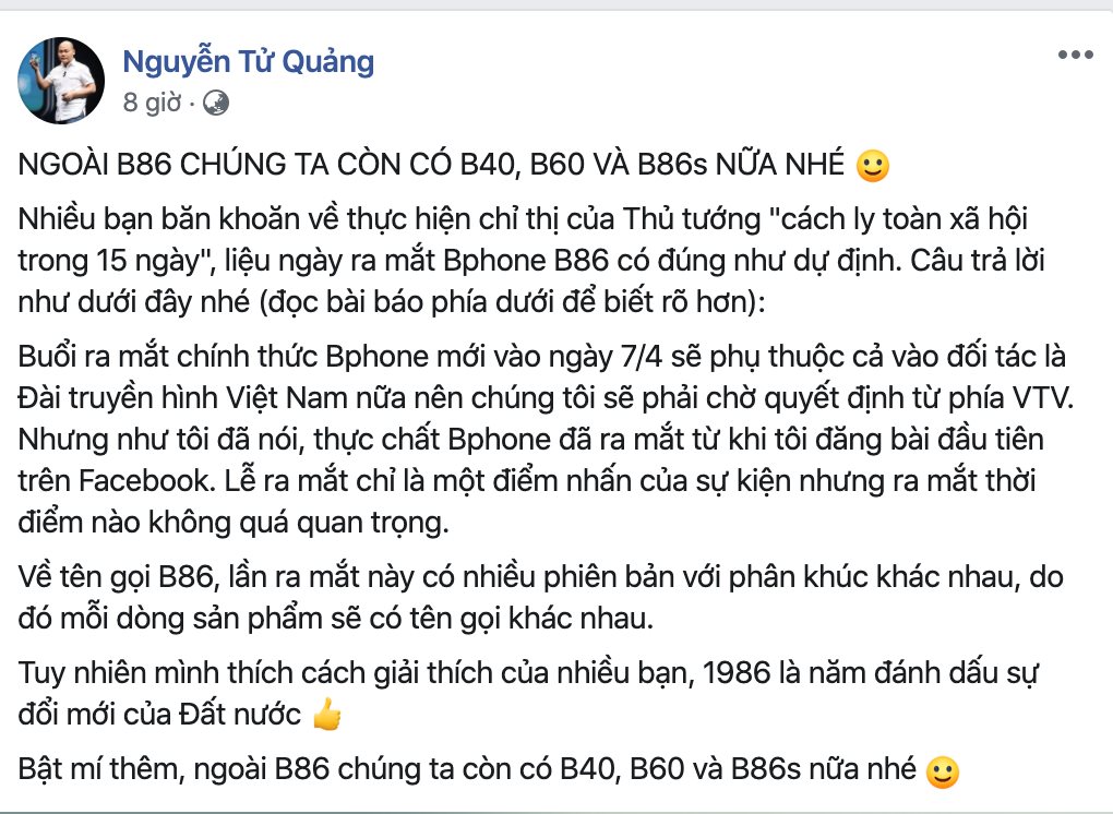 CEO Bkav Nguyễn Tử Quảng: Bphone mới đã ra mắt từ khi đăng bài đầu tiên trên Facebook