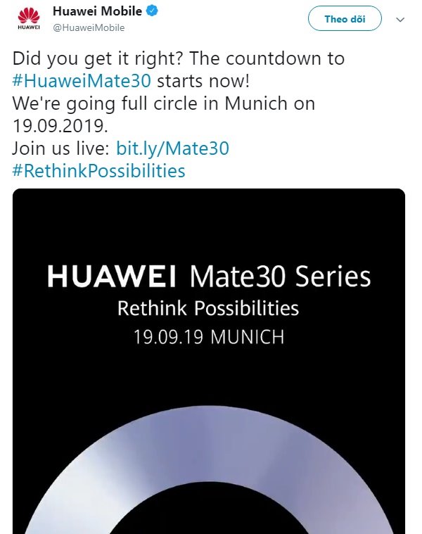Huawei xác nhận ra mắt Mate 30 bất chấp bị cấm sử dụng dịch vụ của Google