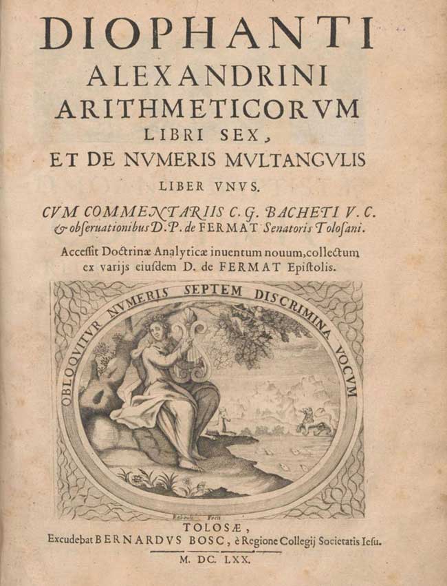 Bìa sách Đại số của Diophanti tức Diophantus in năm 1670, bản dịch ra tiếng Latinh.