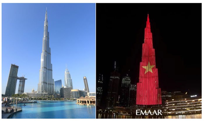 Ngày 2/9, mạng xã hội xuất hiện hình ảnh tháp Burj Khalifa hiển thị lá cờ Việt Nam tung bay.