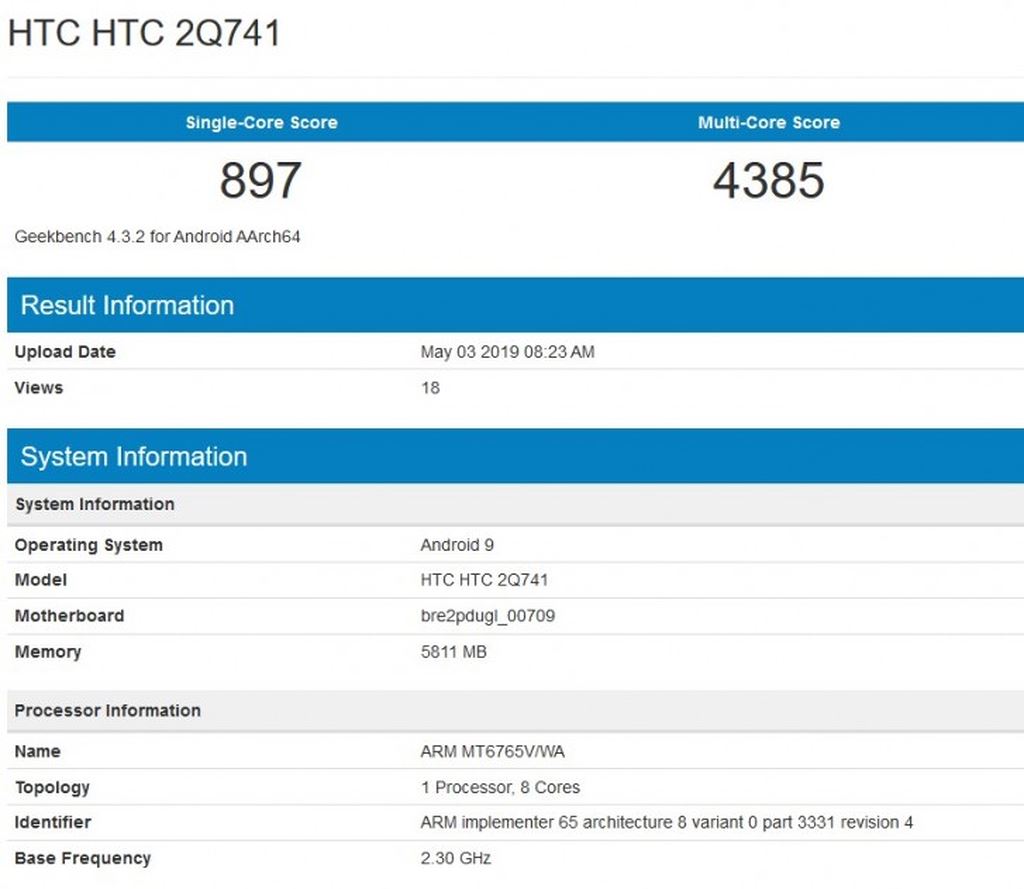 Smartphone HTC sử dụng MediaTek Helio P35 xuất hiện trên Geekbench ảnh 2