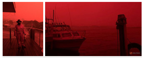 Bầu trời đỏ ngầu tại Mallacoota ngày 31/12.