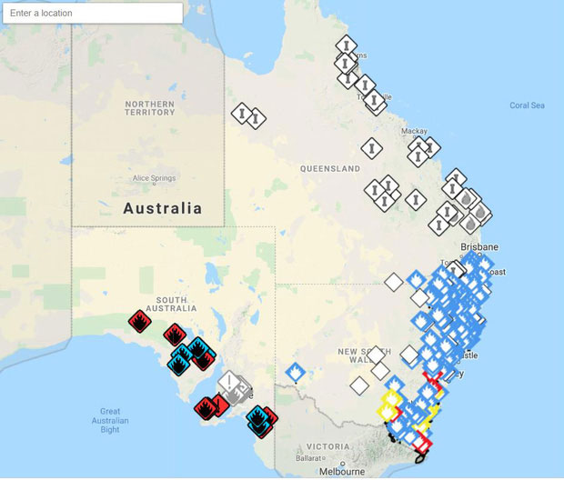 Bản đồ cho thấy tình trạng cháy rừng tại Úc hiện nay