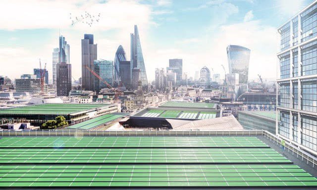 Các mái nhà được phủ bằng lá quang sinh học công nghệ BioSolar Leaf.