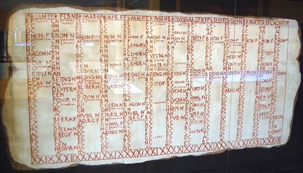 Một bản phục dựng lại quyển lịch Fasti Antiates Maiores của người La Mã ra đời khoảng năm 60 trước Công nguyên