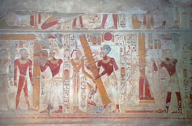 Bức vẽ trên tường về nghi lễ Djed của người Ai Cập thời cổ đại.