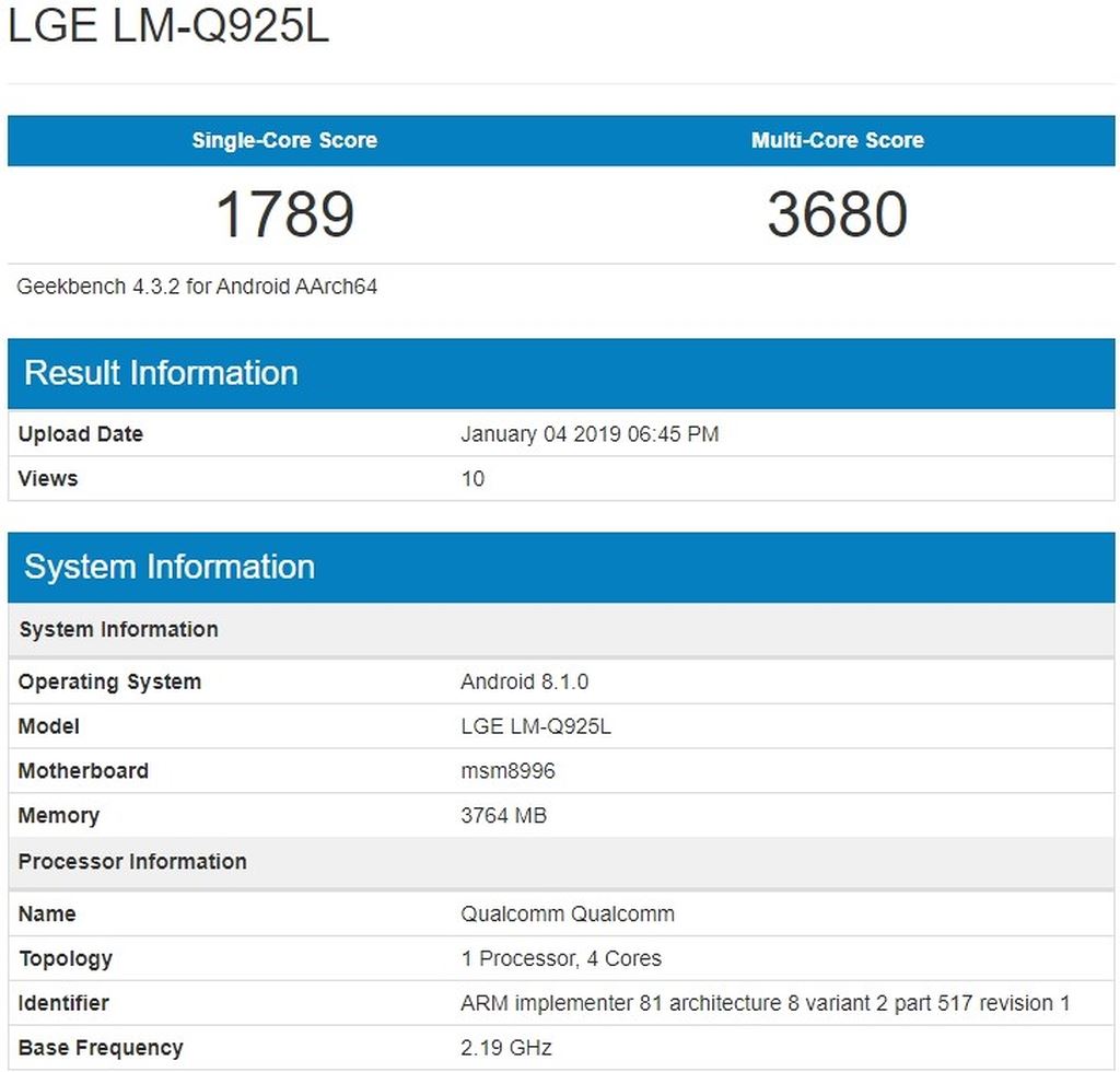 LG Q9 lộ diện tại Geekbench với Snapdragon 821 ảnh 2