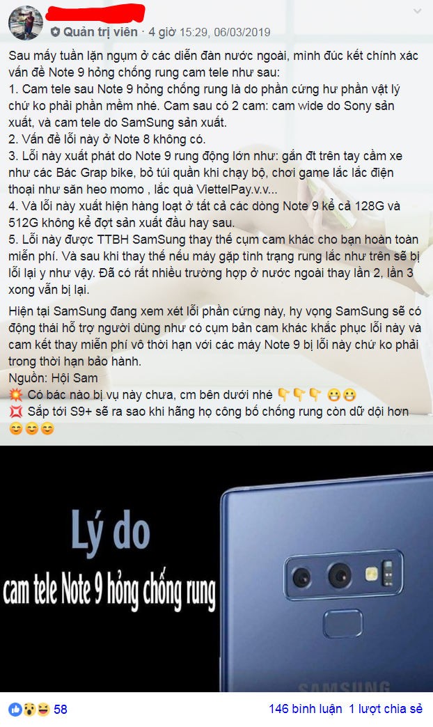 Người dùng Việt phản ánh nhiều máy Galaxy Note 9 bị lỗi camera tele