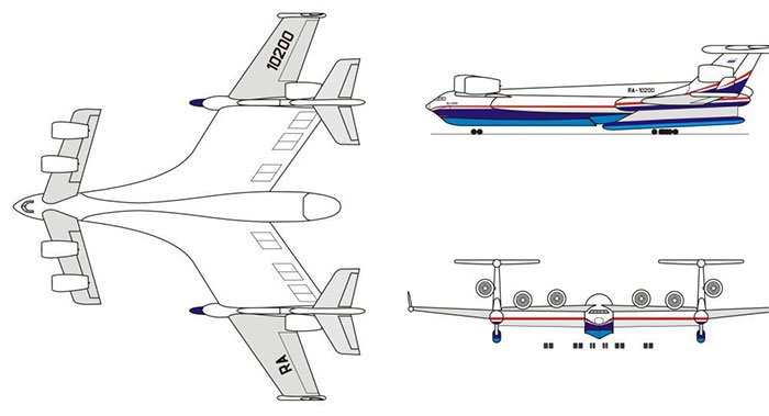 Ý tưởng siêu vận tải cơ lưỡng cư với trọng lượng cất cánh tối đa 1.000 tấn của Nga.