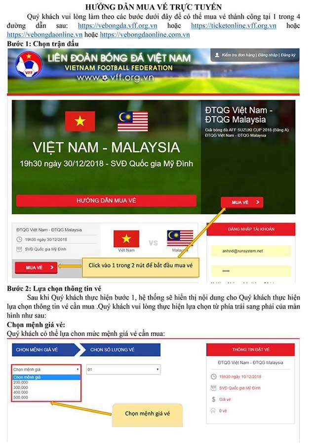 Từ A đến Z cách mua vé online chung kết AFF Cup 2018 Việt Nam vs Malaysia 