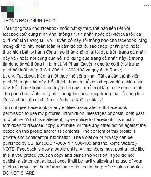 Nhẹ dạ cả tin, người dùng Facebook Việt lại sập bẫy trò lừa bắt đăng tải lại status để bảo vệ thông tin cá nhân - Ảnh 1.