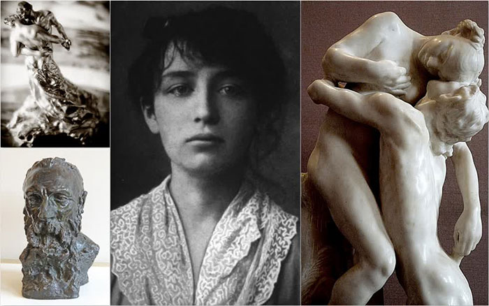 Camille Claudel (giữa) và những tác phẩm nổi tiếng của mình.