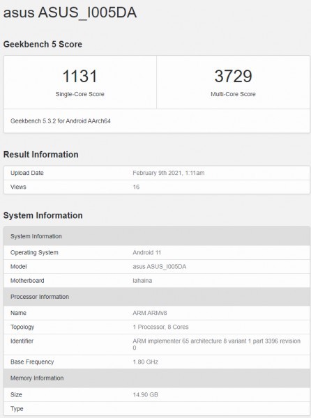Asus ROG Phone 5 xuất hiện trên Geekbench với RAM 16GB ảnh 1