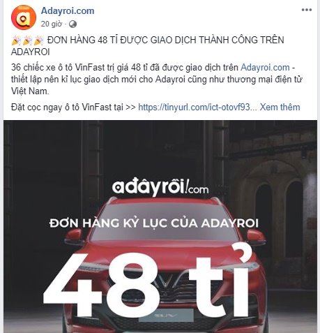 Adayroi.com lần đầu tiết lộ giá trị đơn hàng mua tới 36 chiếc xe VinFast của đại gia Việt