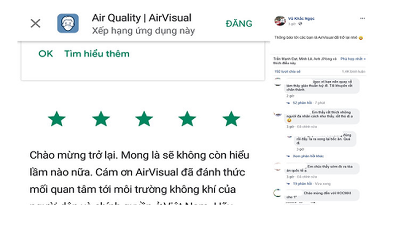 AirVisual da tro lai tren kho ung dung tai Viet Nam