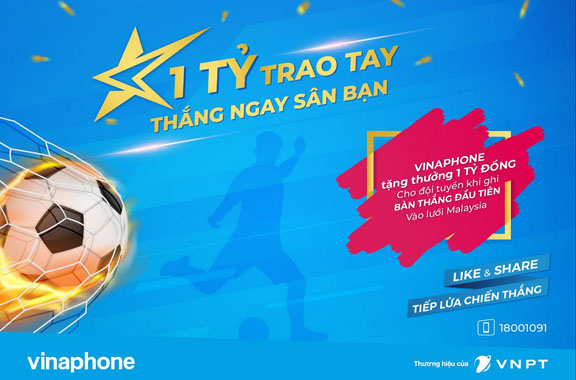 VinaPhone treo thưởng 1 tỉ đồng cho tuyển Việt Nam
