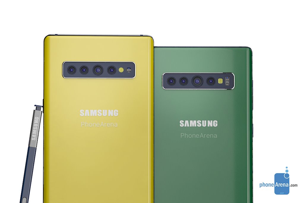 Hình dung Samsung Galaxy Note 10 có 4 camera sau, 2 camera trước và vân tay siêu âm