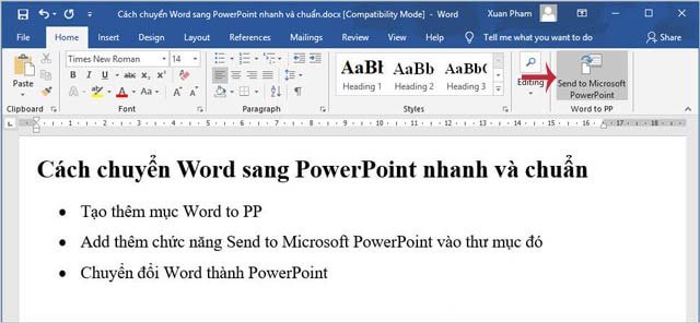  Nhấn biểu tượng Send to Microsoft PowerPoint