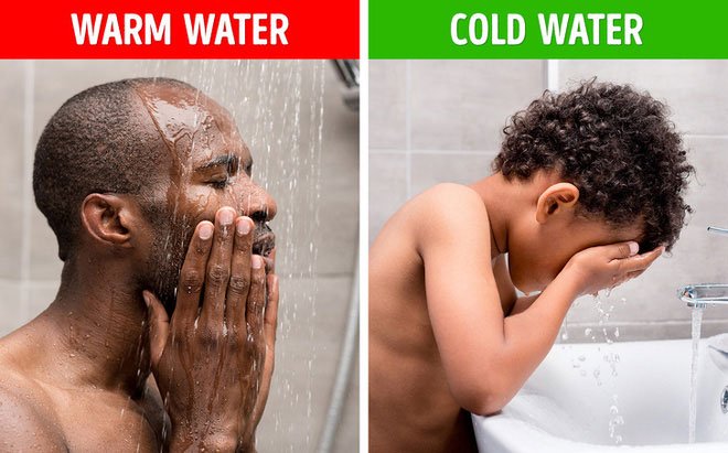 Rửa mặt bằng nước lạnh hoặc nước quá nóng