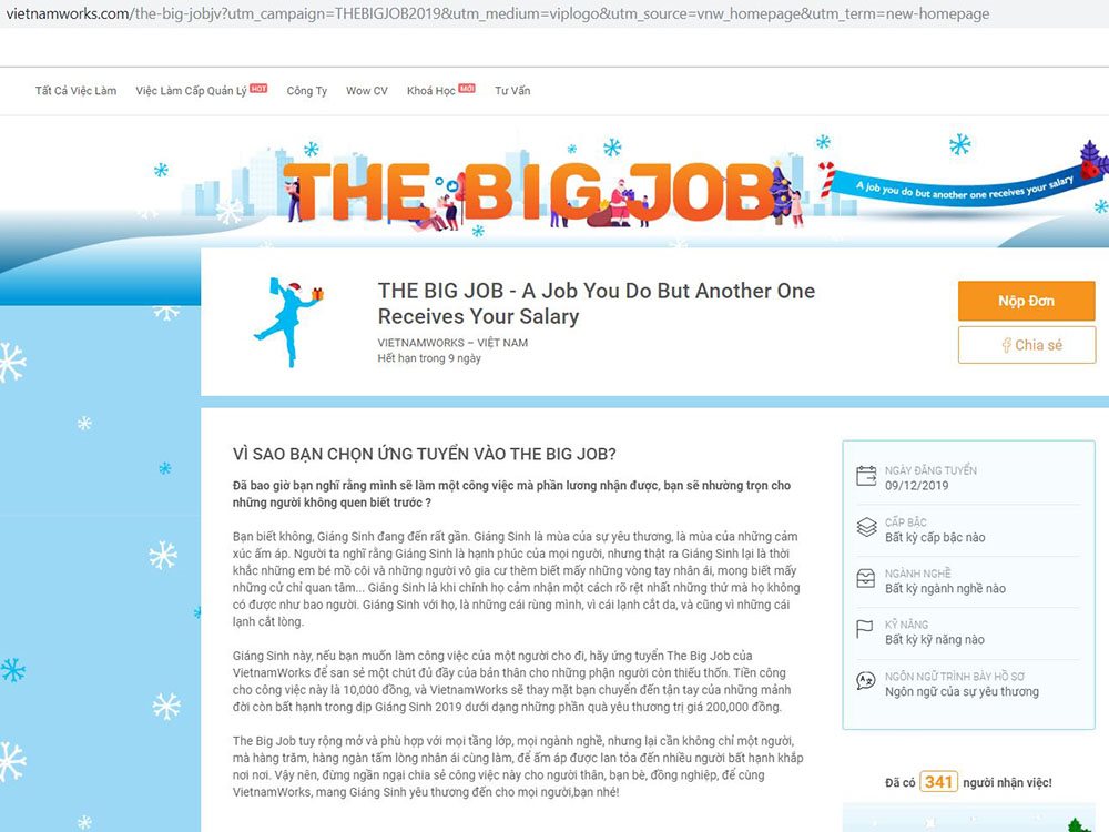 VietnamWorks khởi động chiến dịch quyên góp trực tuyến vì cộng đồng “The Big Job”