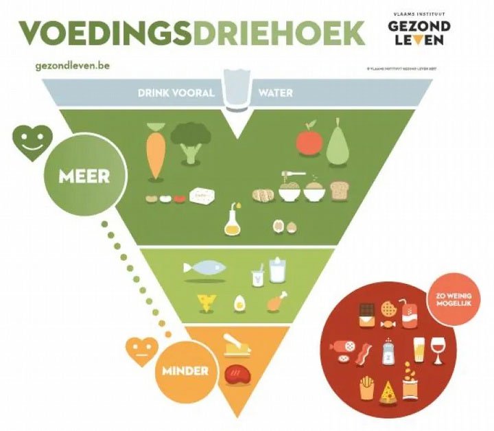  Tam giác thực phẩm Flemish tập trung vào các loại thực phẩm mà họ nên ăn thỉnh thoảng và thường xuyên. 