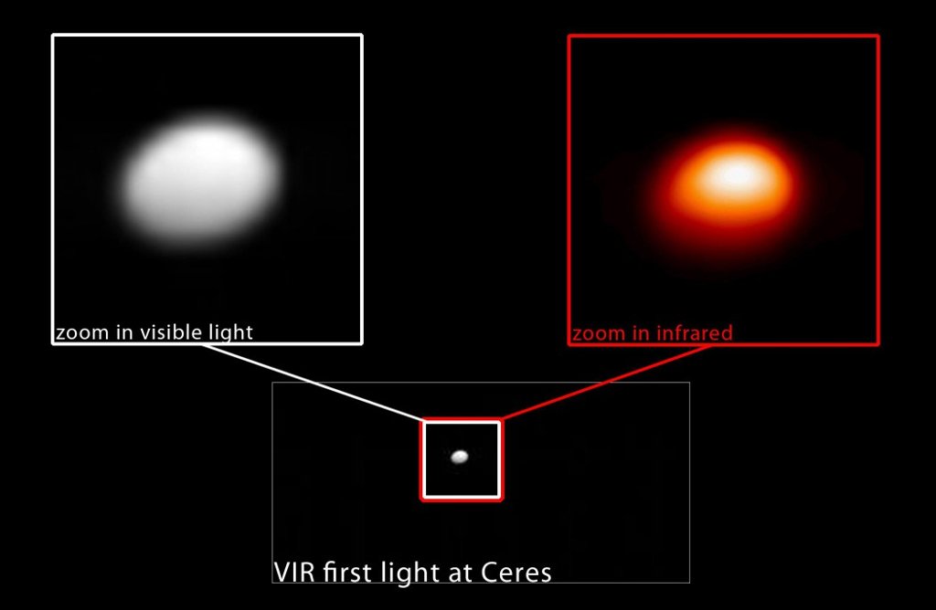 Hành tinh lùn Ceres được nhìn thấy bởi tàu thăm dò không gian Dawn vào ngày 13/1/2015 trong ánh sáng quang học và hồng ngoại.