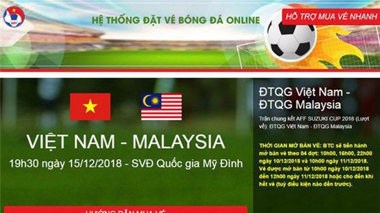 Thông báo mới nhất về Website giả mạo bán vé bóng đá online chung kết AFF