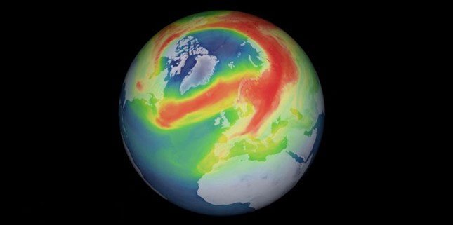 Hình ảnh về lỗ thủng tầng ozone mới xuất hiện ở phía trên Vòng cực Bắc.