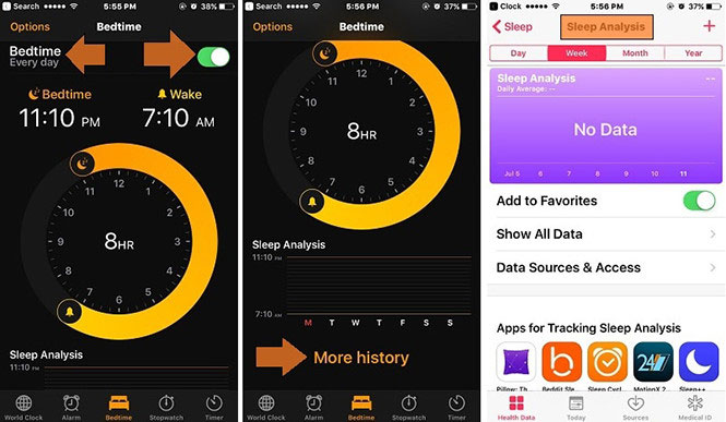 iPhone có sẵn ứng dụng Bedtime giúp theo dõi giấc ngủ của bạn. 