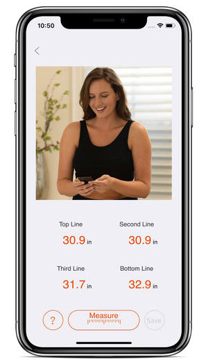 Ứng dụng đo kích cỡ ngực của Soma Innofit trên Iphone.