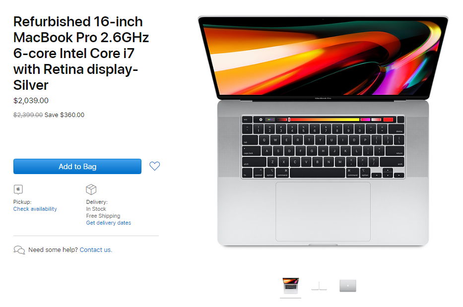 MacBook Pro 16 inch mới đã có hàng tân trang, giá từ 2.039 USD ảnh 1