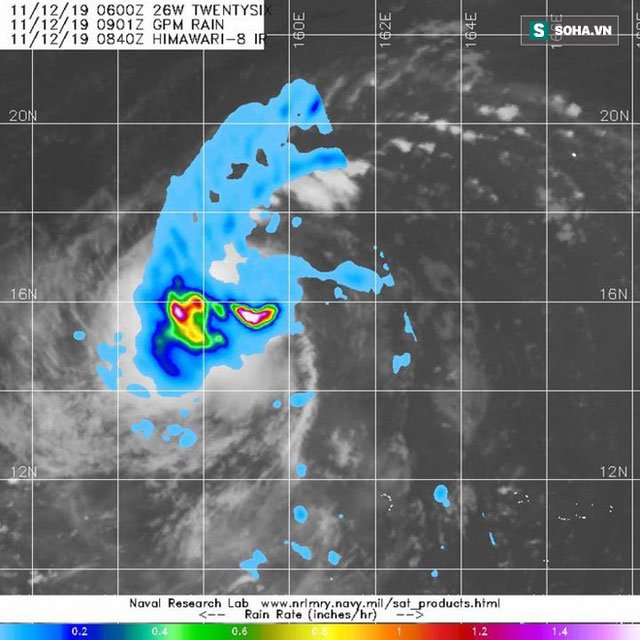 Hình ảnh mây vệ tinh của GPM về cơn bão Phong Thần ngày 12/11,