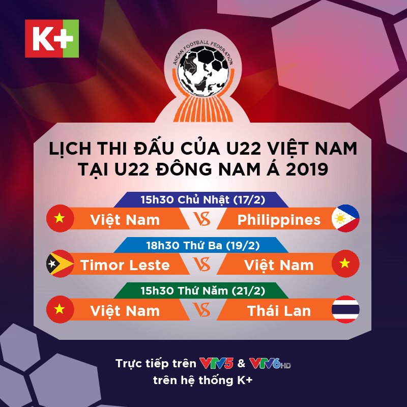 VTVcab và K+ phát sóng trọn vẹn giải U22 Đông Nam Á trên VTV5, VTV6
