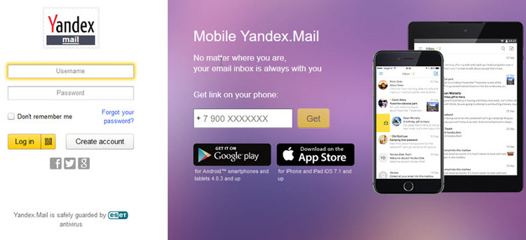 Yandex Mail cung cấp các tài khoản email miễn phí.