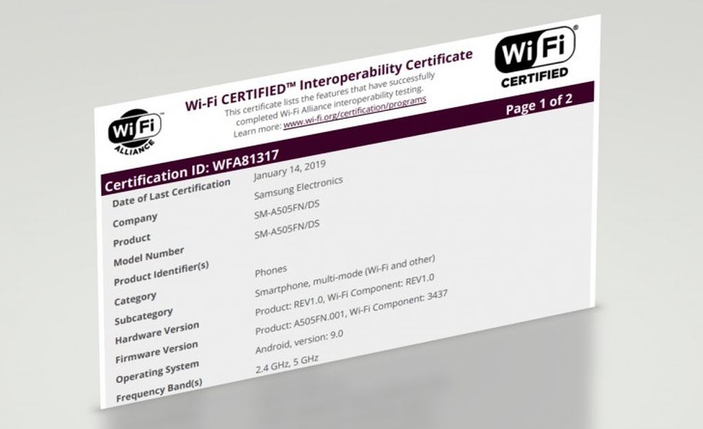 Galaxy A50 đạt chứng nhận Wi-Fi certified, sẽ ra mắt ngay sau Galaxy S10 ảnh 1