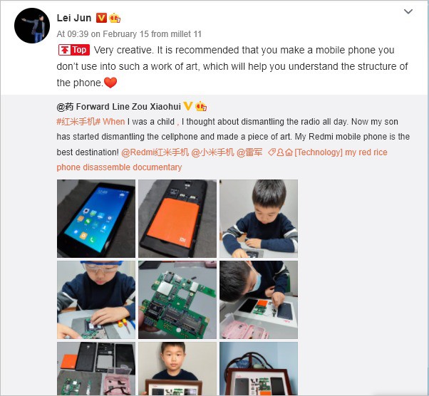 CEO Lei Jun ngưỡng mộ cậu bé 9 tuổi tự tháo rời chiếc Redmi 1 ảnh 2