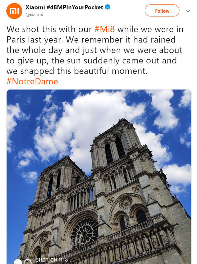Xiaomi bị chỉ trích vì sử dụng Nhà thờ Đức Bà Paris để quảng cáo điện thoại giữa lúc thảm kịch diễn ra - Ảnh 1.