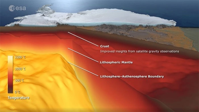Phác họa cấu trúc vỏ Trái đất dưới lớp băng Nam Cực.