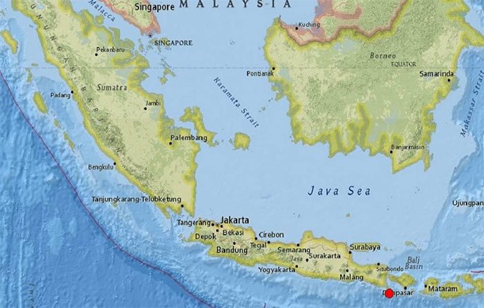 Vị trí của cơn động đất 6,1 độ richter diễn ra tại Indonesia hôm nay.