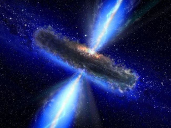 Hình ảnh minh hoạ một quasar với nguồn năng lượng là hố đen ở trung tâm.
