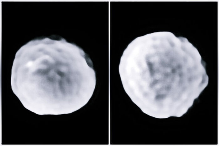 Hai góc chụp của Pallas cho thấy bề mặt có vô số miệng hố do va chạm.