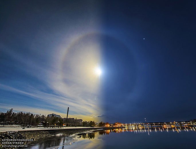 Vào ngày 1-4-2015, cả hào quang mặt trời và mặt trăng cùng xuất hiện ở Östersund, Thụy Điển