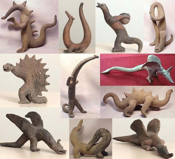 Các bức tượng mang hình thú các loài khủng long.