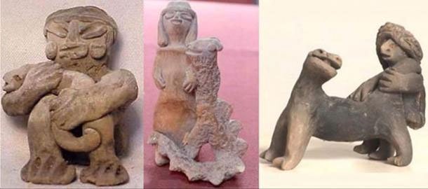 3 bức tượng này miêu tả hình ảnh con người thuần hóa khủng long